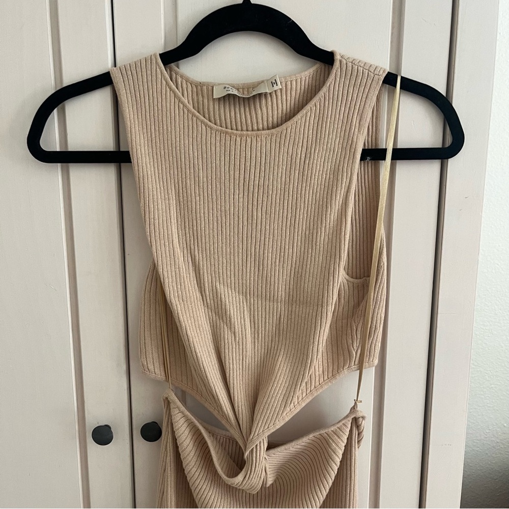 Bec And Bridge AUS 10 US 6 Riviera Twist Knit Ribbed Midi Dress In Sand - Picture 9 of 16